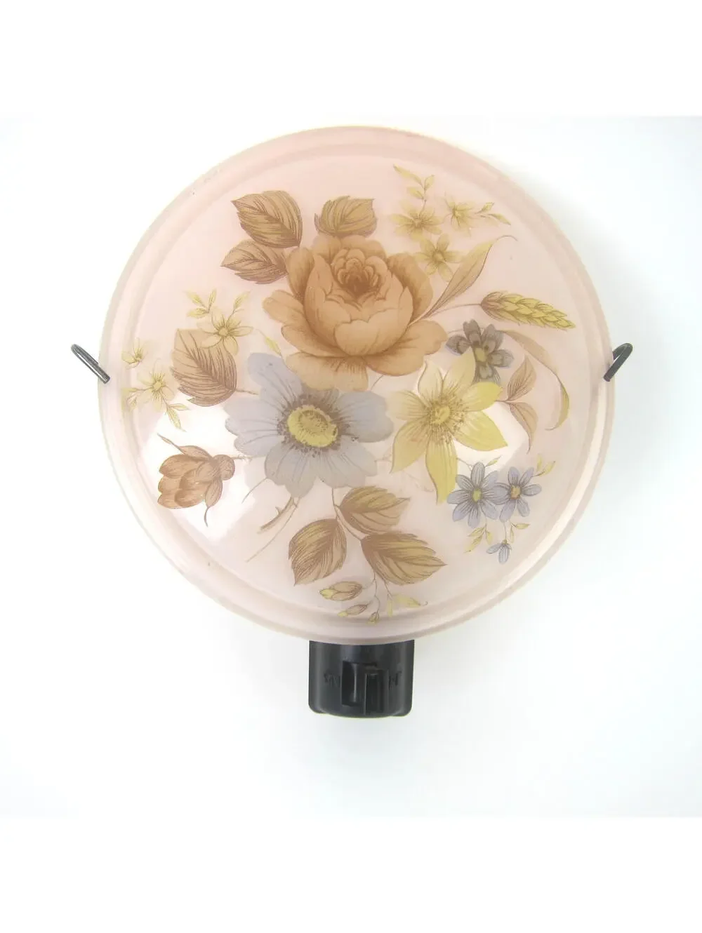 Vintage Floral Plug-in Night Light Pink Glass Shade Yellow Blue Flowers WORKS